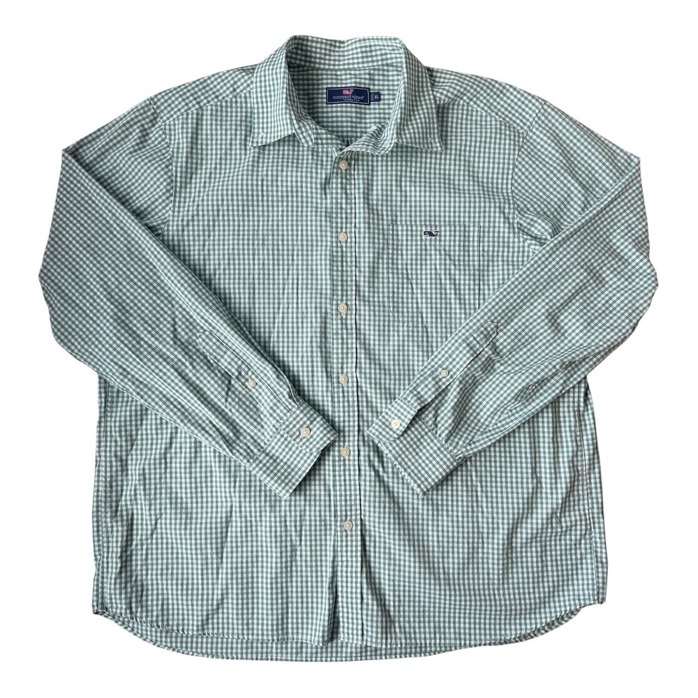 Vineyard Vines‎ Men's XL Green Gingham Button Down Shirt Preppy Cotton Office